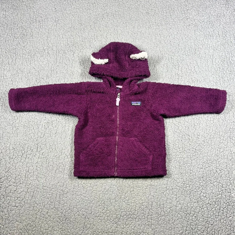 Patagonia Baby Furry Friends Hooded Fleece Jacket Purple Bear Ears‎ 12-18M 60155